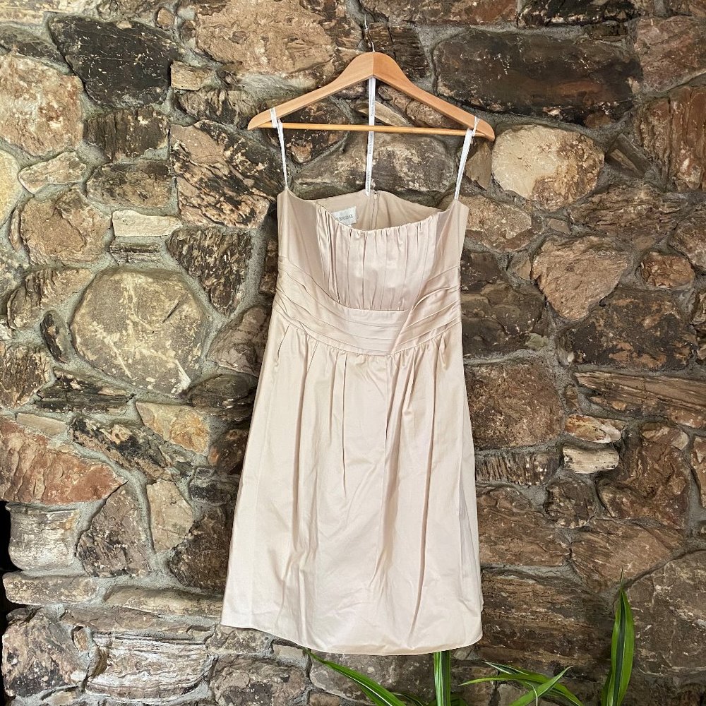 Cotton Sateen Short Strapless Ruched Dress